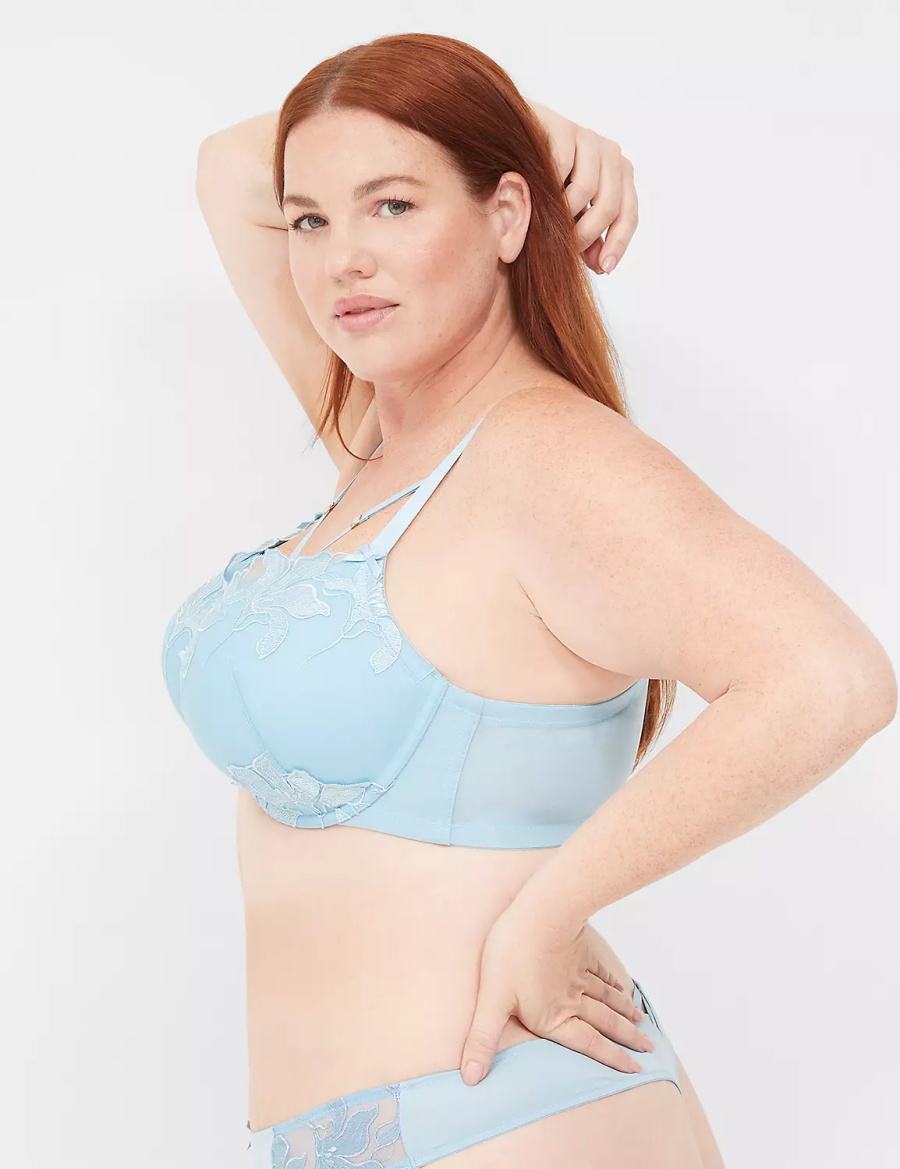 Lane Bryant Embroidered Boost Women Balconette Bra Blue | IAQ1081CK