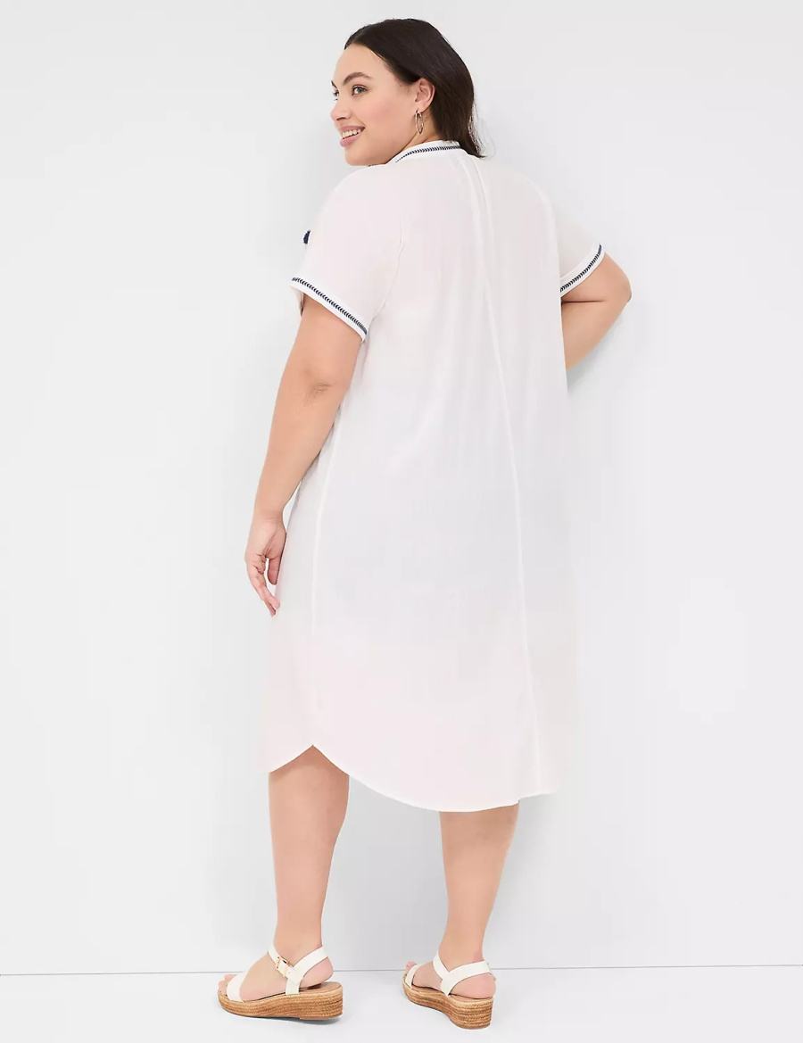 Lane Bryant Embroidered Cap-Sleeve Overpiece Women Robe White | JBY544KB