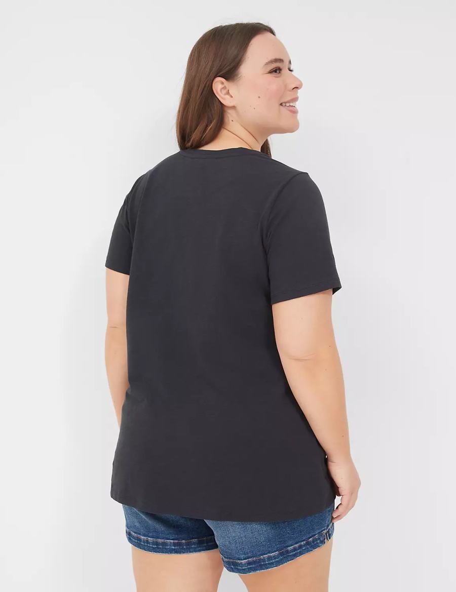 Lane Bryant Embroidered Flag Graphic Tee Women T Shirts Black | AUG3010NE