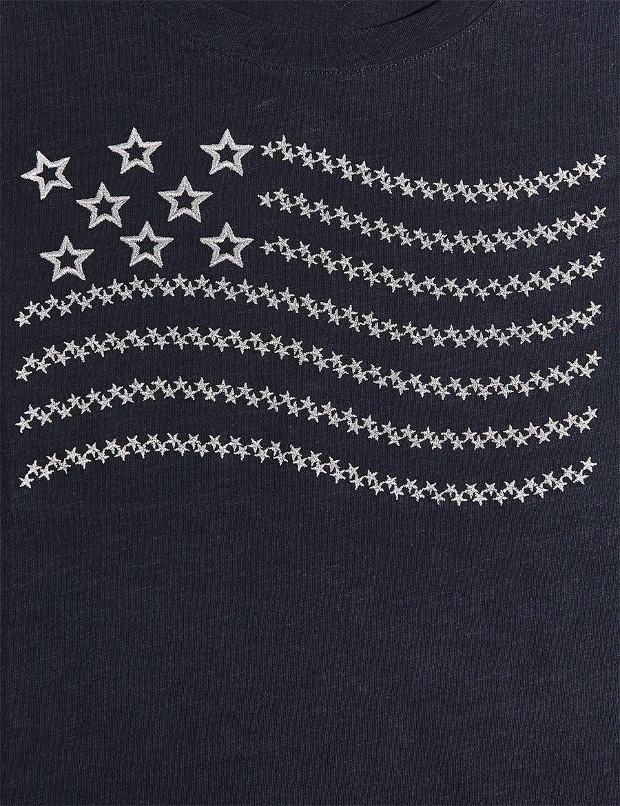 Lane Bryant Embroidered Flag Graphic Tee Women T Shirts Black | AUG3010NE