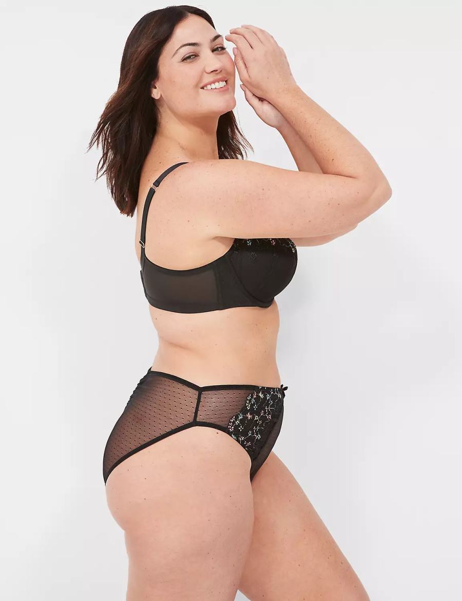 Lane Bryant Embroidered French Women Balconette Bra Black | RYY9474HD