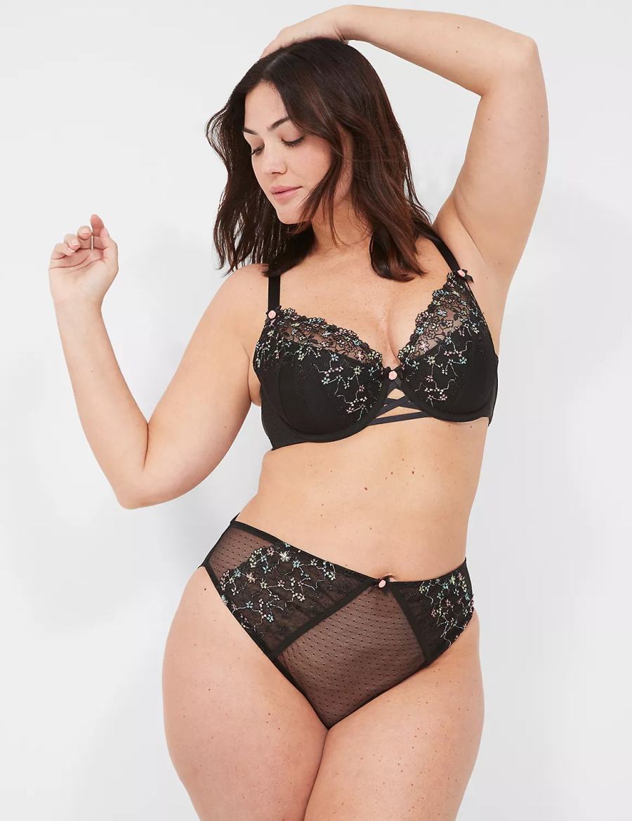 Lane Bryant Embroidered French Women Briefs Black | CTF2939UA