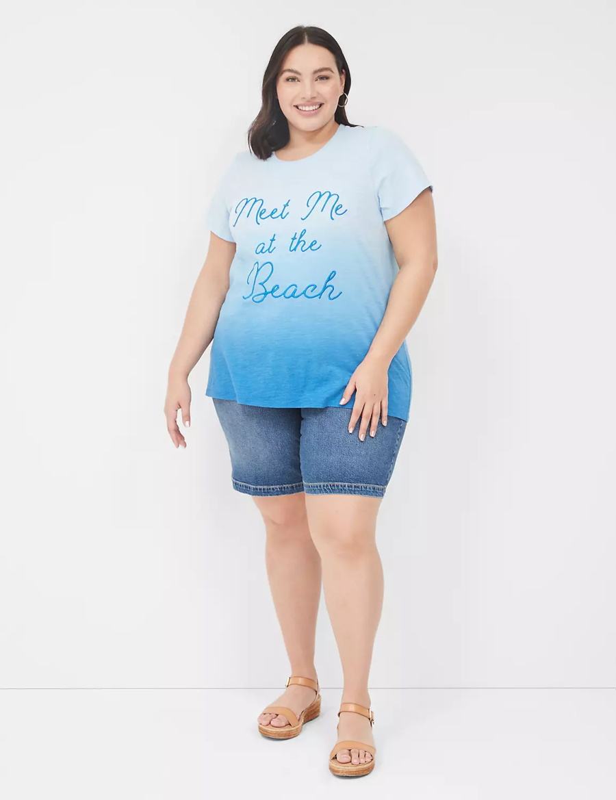 Lane Bryant Embroidered Meet Me At The Beach Graphic Tee Women Tank Top Blue | SWY9254WN