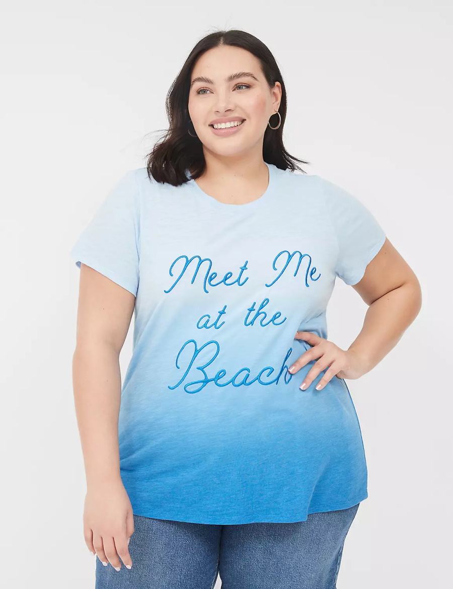 Lane Bryant Embroidered Meet Me At The Beach Graphic Tee Women Tank Top Blue | SWY9254WN