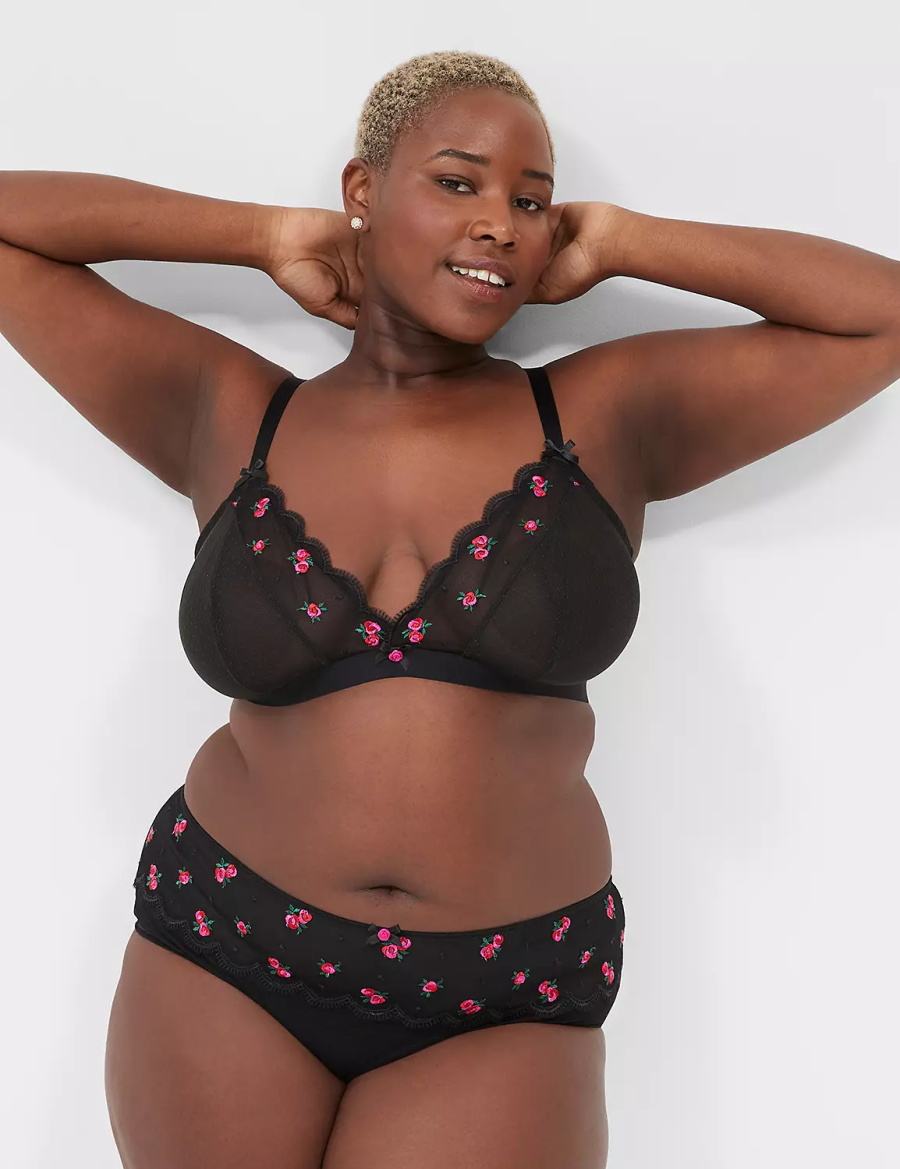 Lane Bryant Embroidered No-Wire Triangle Women Bralettes Black | MMK2228WF