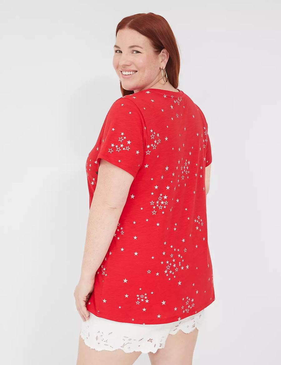 Lane Bryant Embroidered Stars Graphic Tee Women Tank Top Red | VCZ4816IU