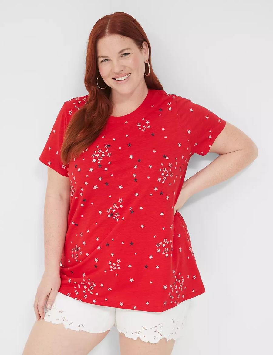 Lane Bryant Embroidered Stars Graphic Tee Women Tank Top Red | VCZ4816IU