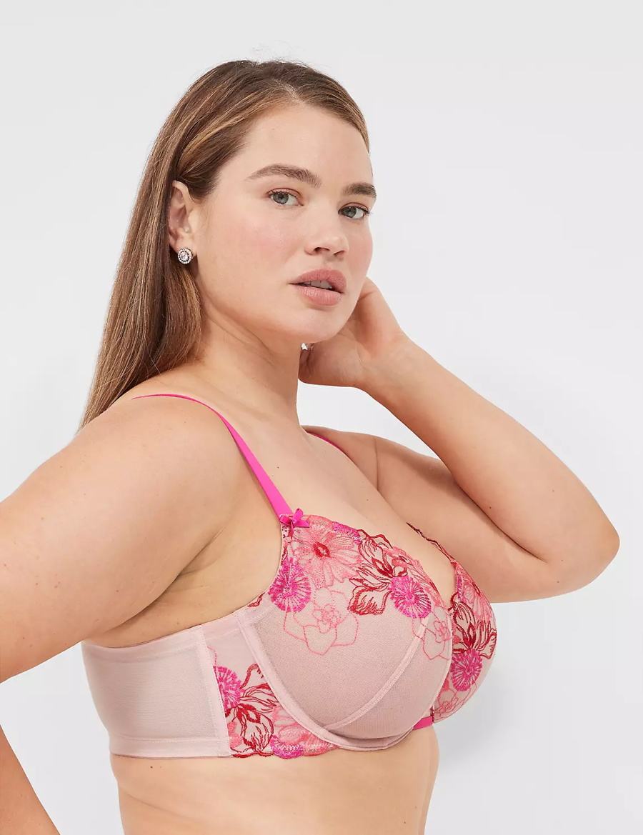 Lane Bryant Embroidered Unlined Women Balconette Bra Rose Pink | MPQ7356JC