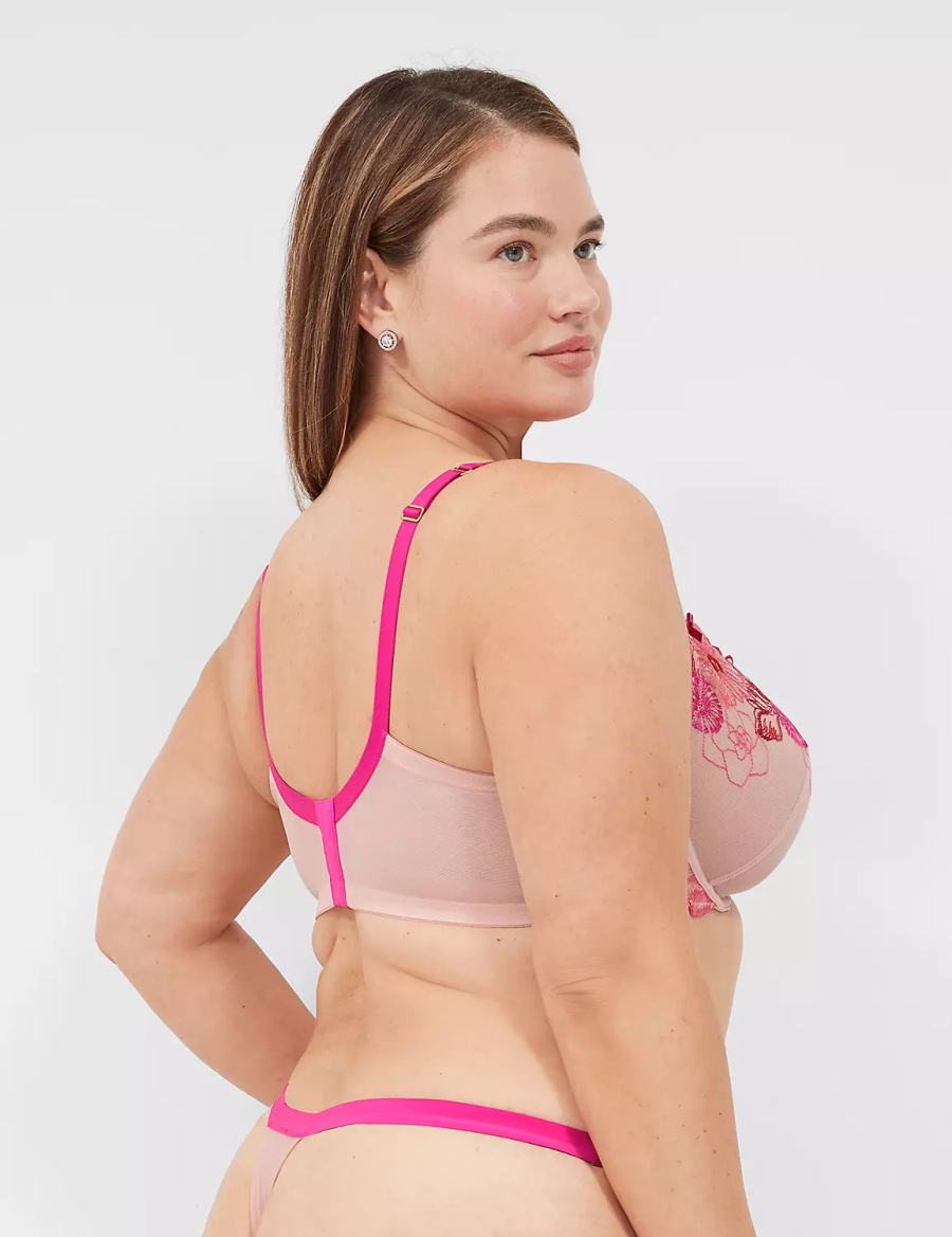 Lane Bryant Embroidered Women Thong Panty Rose Pink | WCS3481GM