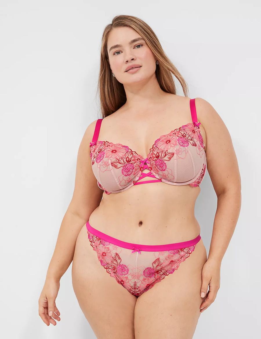 Lane Bryant Embroidered Women Thong Panty Rose Pink | WCS3481GM