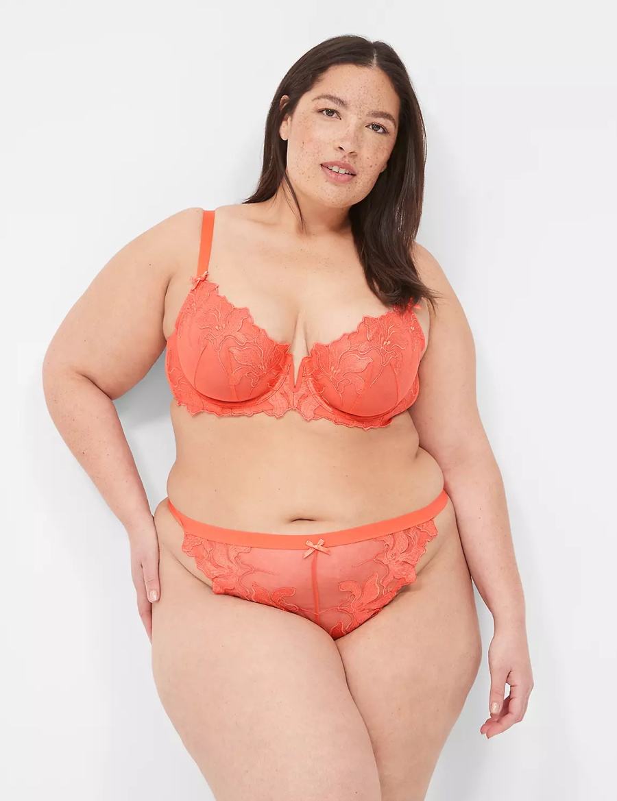 Lane Bryant Embroidered Women Thong Panty Red Coral | GOT9478HF