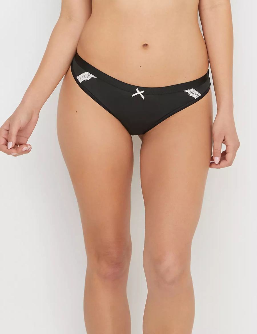 Lane Bryant Extra Soft Women Thong Panty Black | HAH2310FM