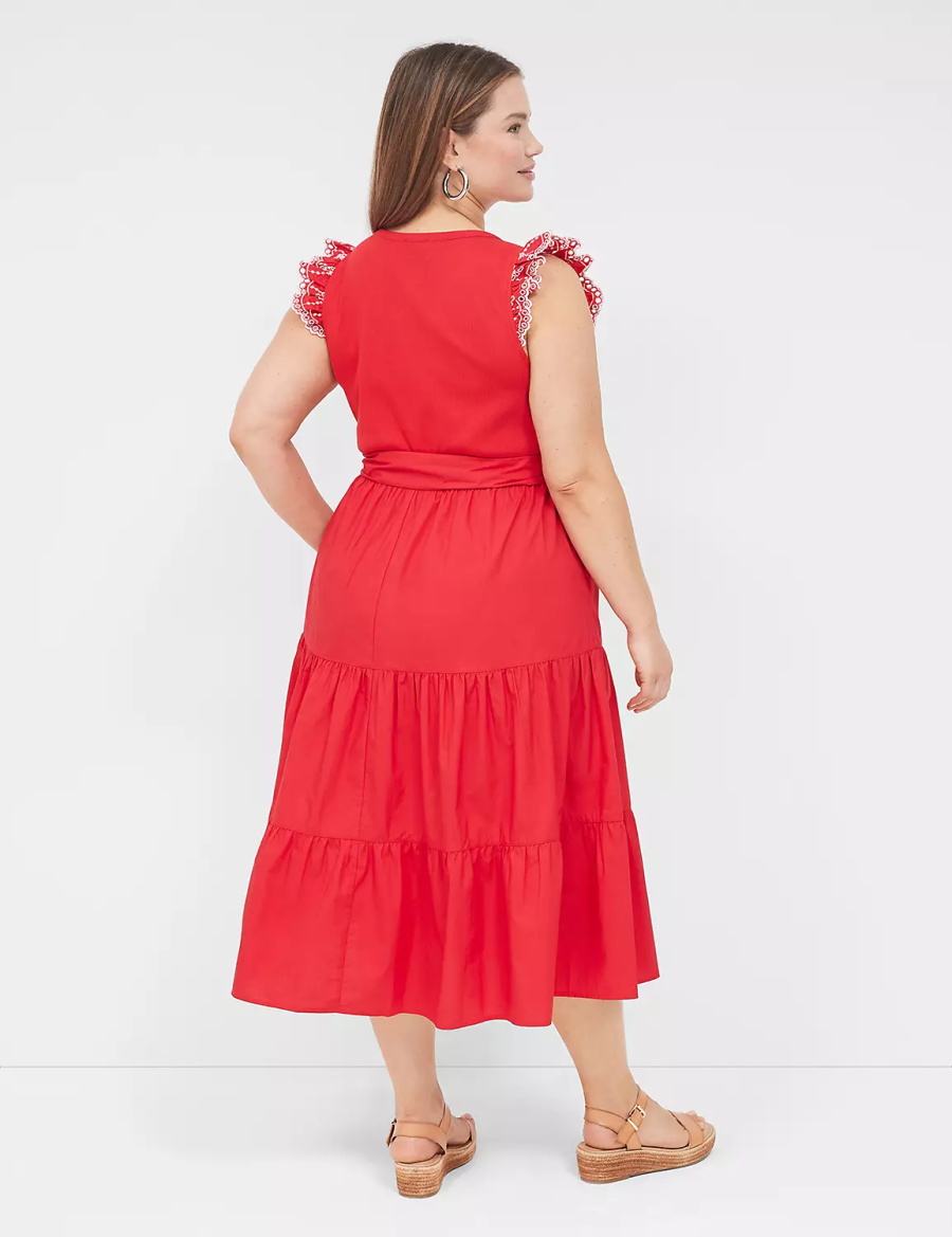 Lane Bryant Eyelet-Sleeveed Women Midi Dress Red | EJP103QA