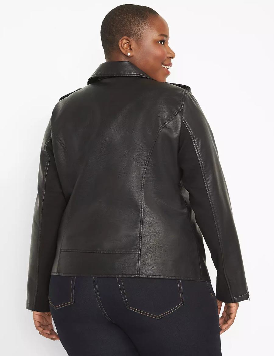 Lane Bryant Faux-Leather Moto Women Jackets Black | BLE3268TY