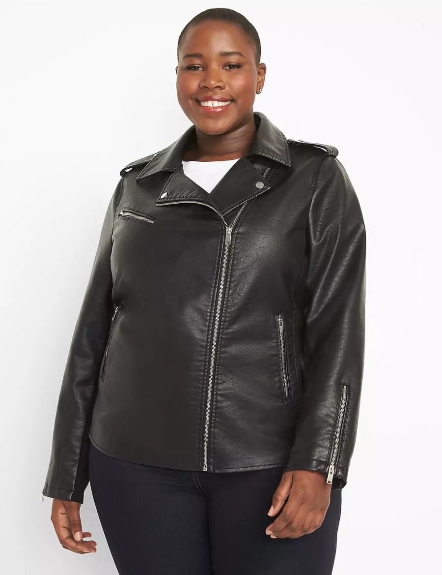 Lane Bryant Faux-Leather Moto Women Jackets Black | BLE3268TY