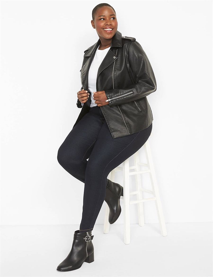 Lane Bryant Faux-Leather Moto Women Jackets Black | BLE3268TY