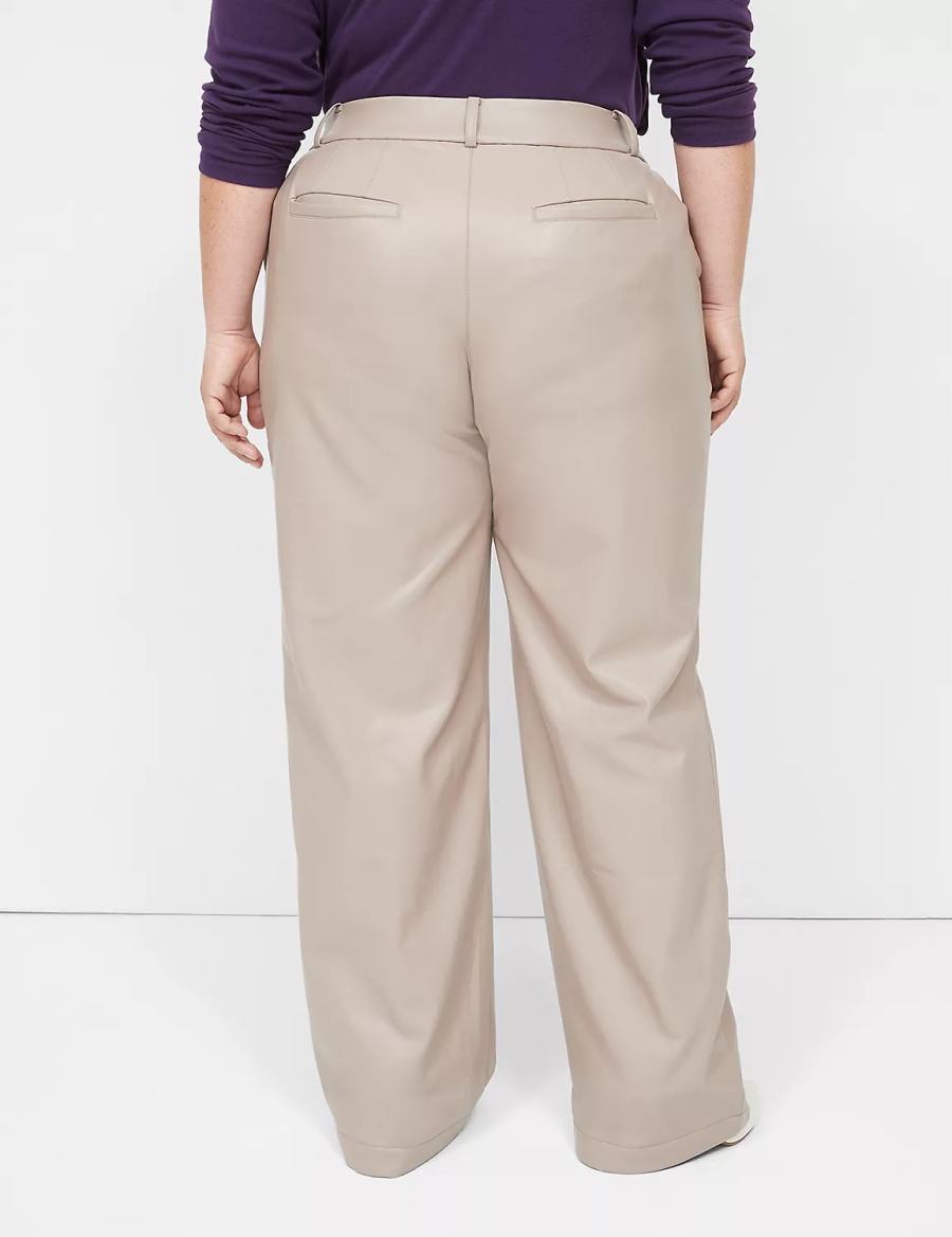 Lane Bryant Faux-Leather Straight Leg Women Pants Grey Brown | OEB7826SC