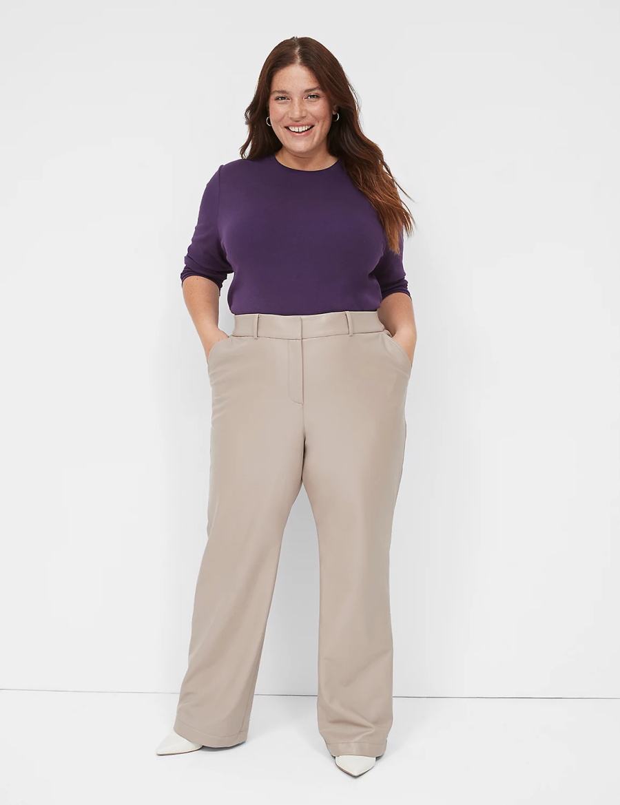 Lane Bryant Faux-Leather Straight Leg Women Pants Grey Brown | OEB7826SC