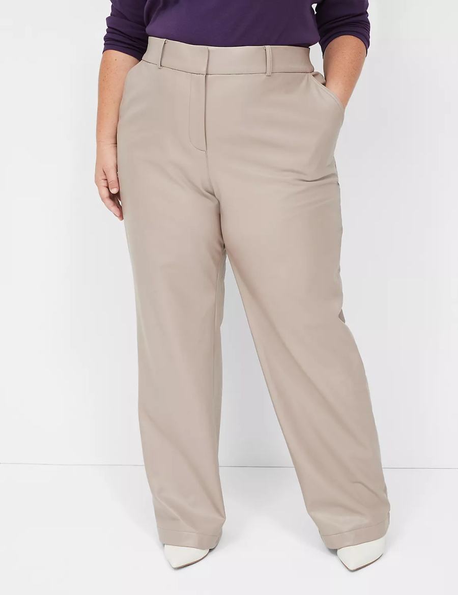 Lane Bryant Faux-Leather Straight Leg Women Pants Grey Brown | OEB7826SC