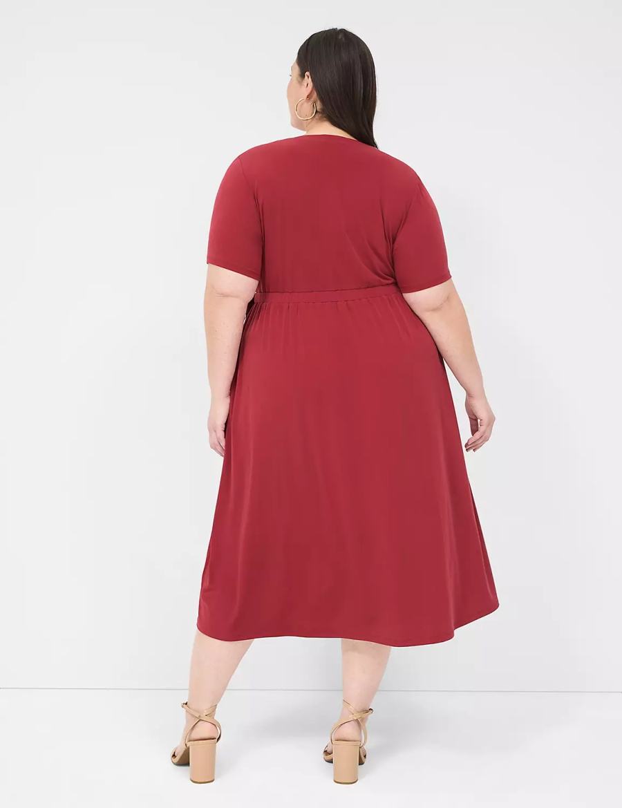 Lane Bryant Faux-Wrap Jersey Women Midi Dress Deep Red | UEN8925LY