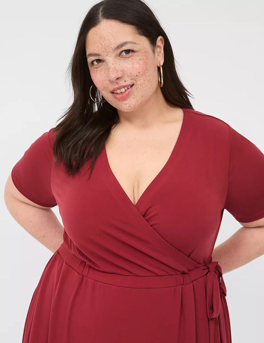 Lane Bryant Faux-Wrap Jersey Women Midi Dress Deep Red | UEN8925LY