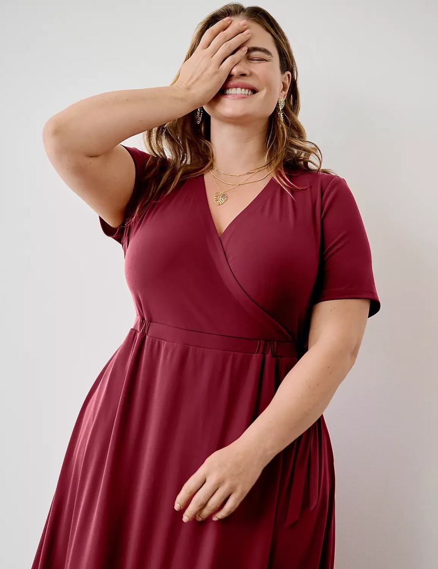 Lane Bryant Faux-Wrap Jersey Women Midi Dress Deep Red | UEN8925LY