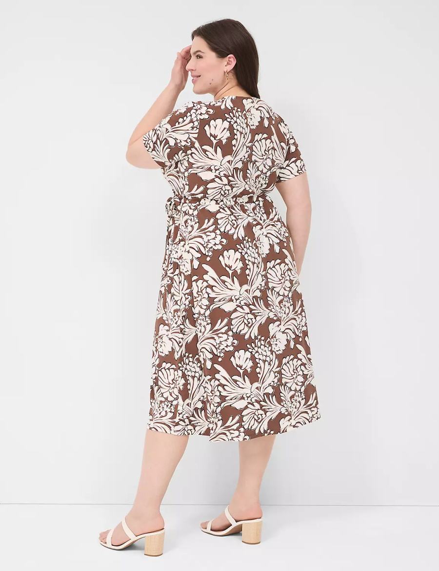 Lane Bryant Faux-Wrap Jersey Women Midi Dress Brown | EFK1657JO