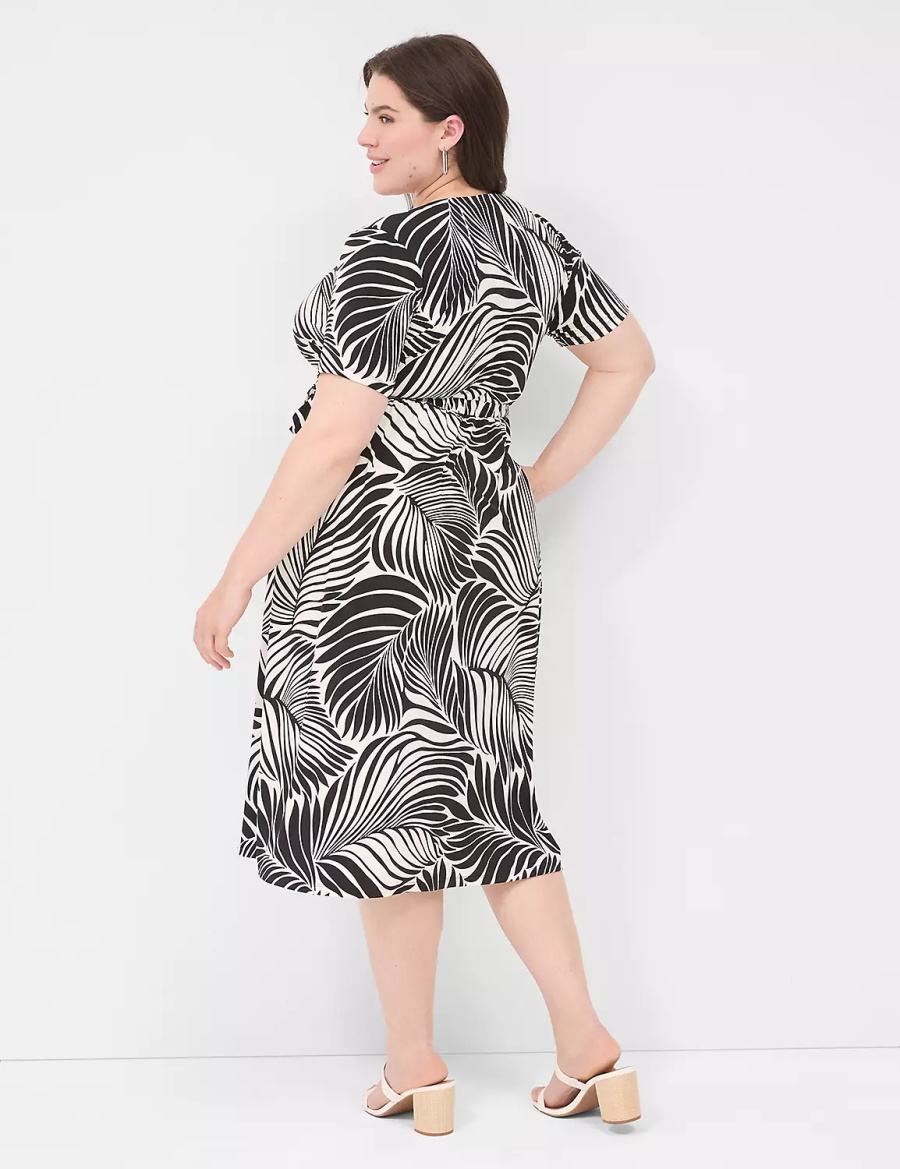 Lane Bryant Faux-Wrap Jersey Women Midi Dress Black | VMK6757OP