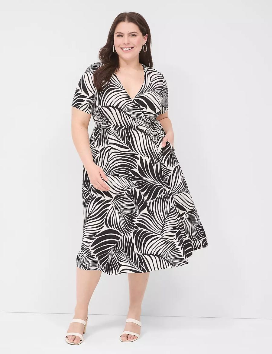 Lane Bryant Faux-Wrap Jersey Women Midi Dress Black | VMK6757OP