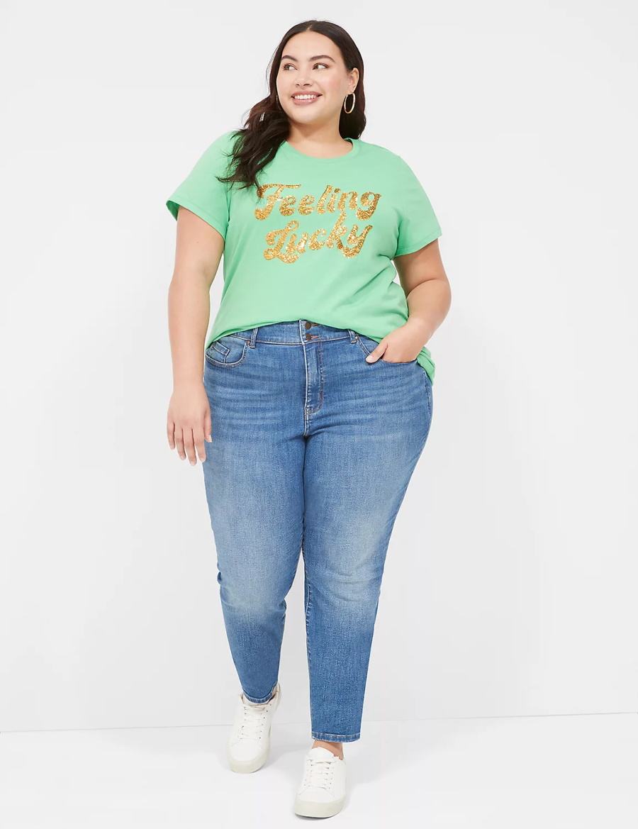 Lane Bryant Feeling Lucky Graphic Tee Women Tank Top Light Green | AWY6273GF