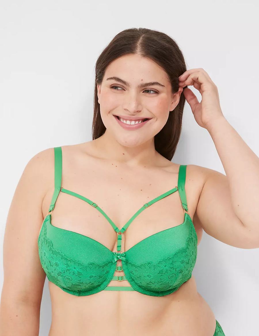 Lane Bryant Fishnet Lace Boost Women Balconette Bra Green | JBO3027RS