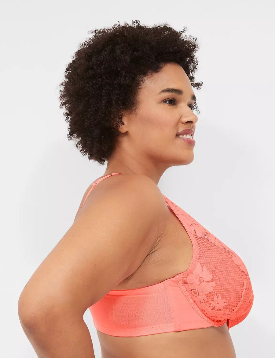 Lane Bryant Fishnet Lace Plunge Women Unlined Bra Pink | UFG2869TR