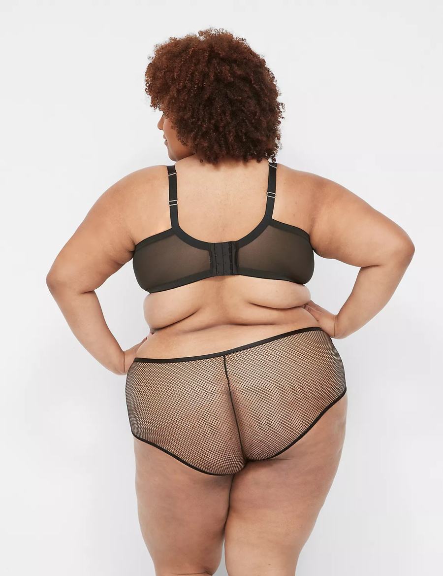 Lane Bryant Fishnet Lightly Lined Plunge Women Bralettes Black | WBK5049XS