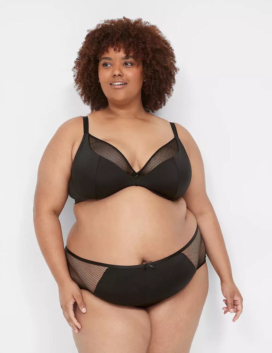 Lane Bryant Fishnet Lightly Lined Plunge Women Bralettes Black | WBK5049XS