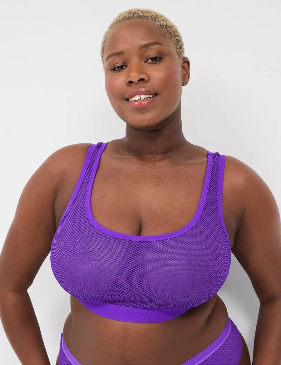 Lane Bryant Fishnet Scoop-Neck Sheer Women Bralettes Purple | JBT6982YG