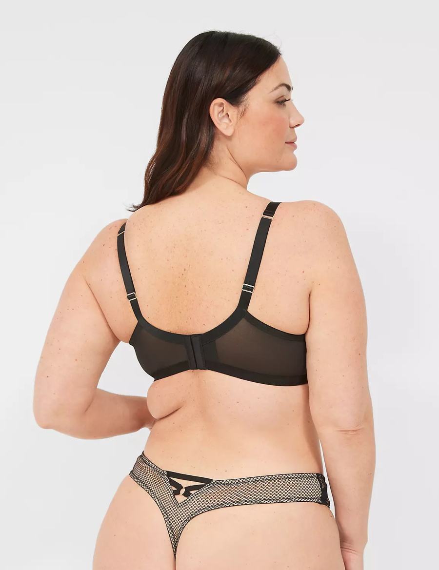 Lane Bryant Fishnet & Lace Unlined Women Balconette Bra Black | ZMO767NC