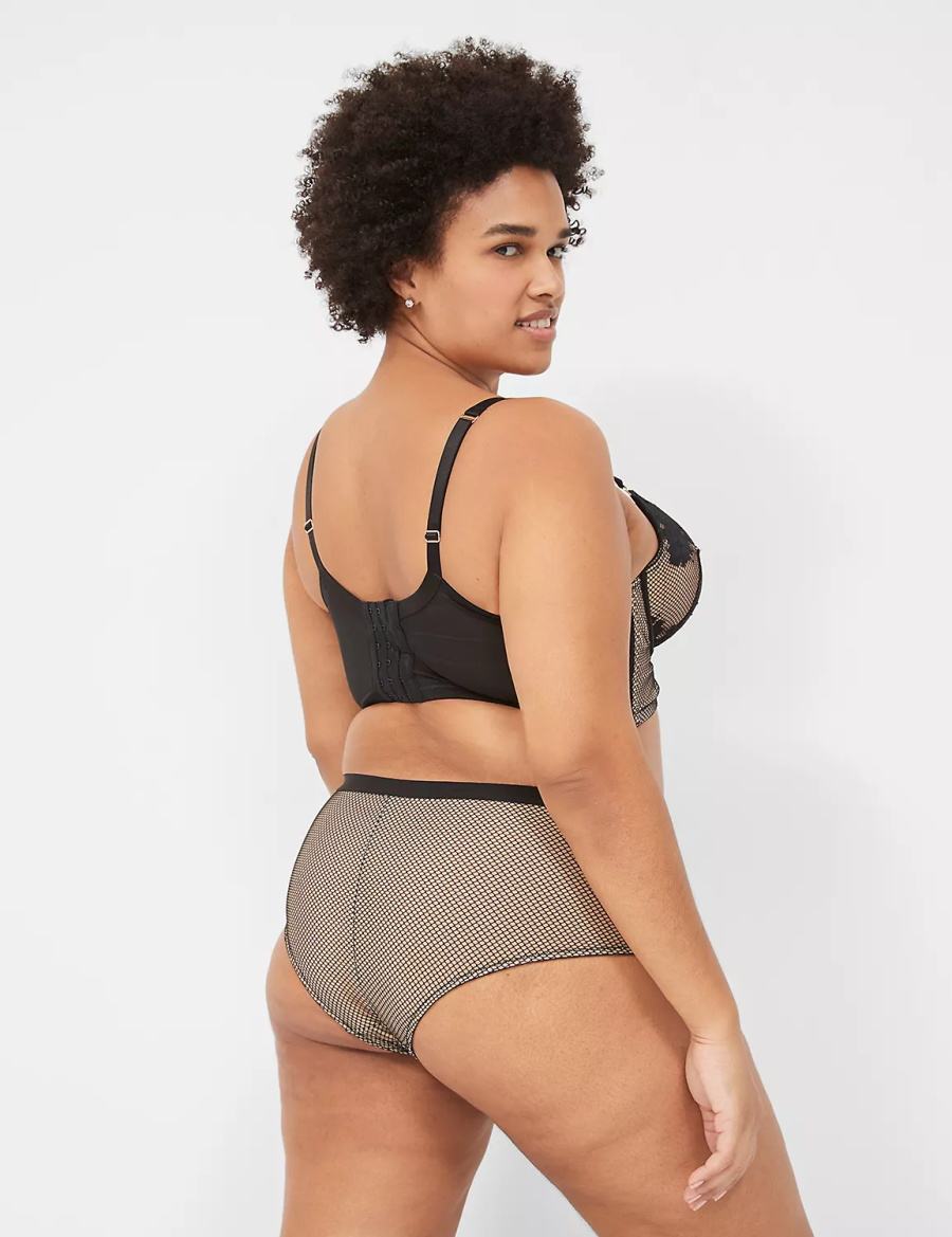 Lane Bryant Fishnet & Lace Women Briefs Black | OWG7470WI