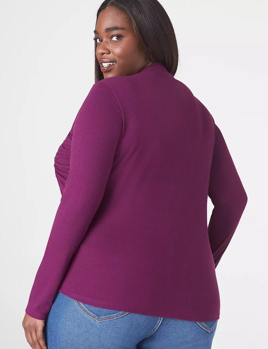 Lane Bryant Fitted Crop Mock-Neck Double-Drawcord Tee Women T Shirts Dark Purple | VJR4382SI