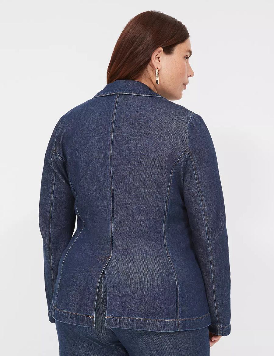 Lane Bryant Fitted Denim Women Blazers Dark Blue | UCQ1275AQ