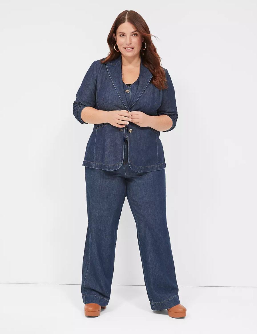 Lane Bryant Fitted Denim Women Blazers Dark Blue | UCQ1275AQ