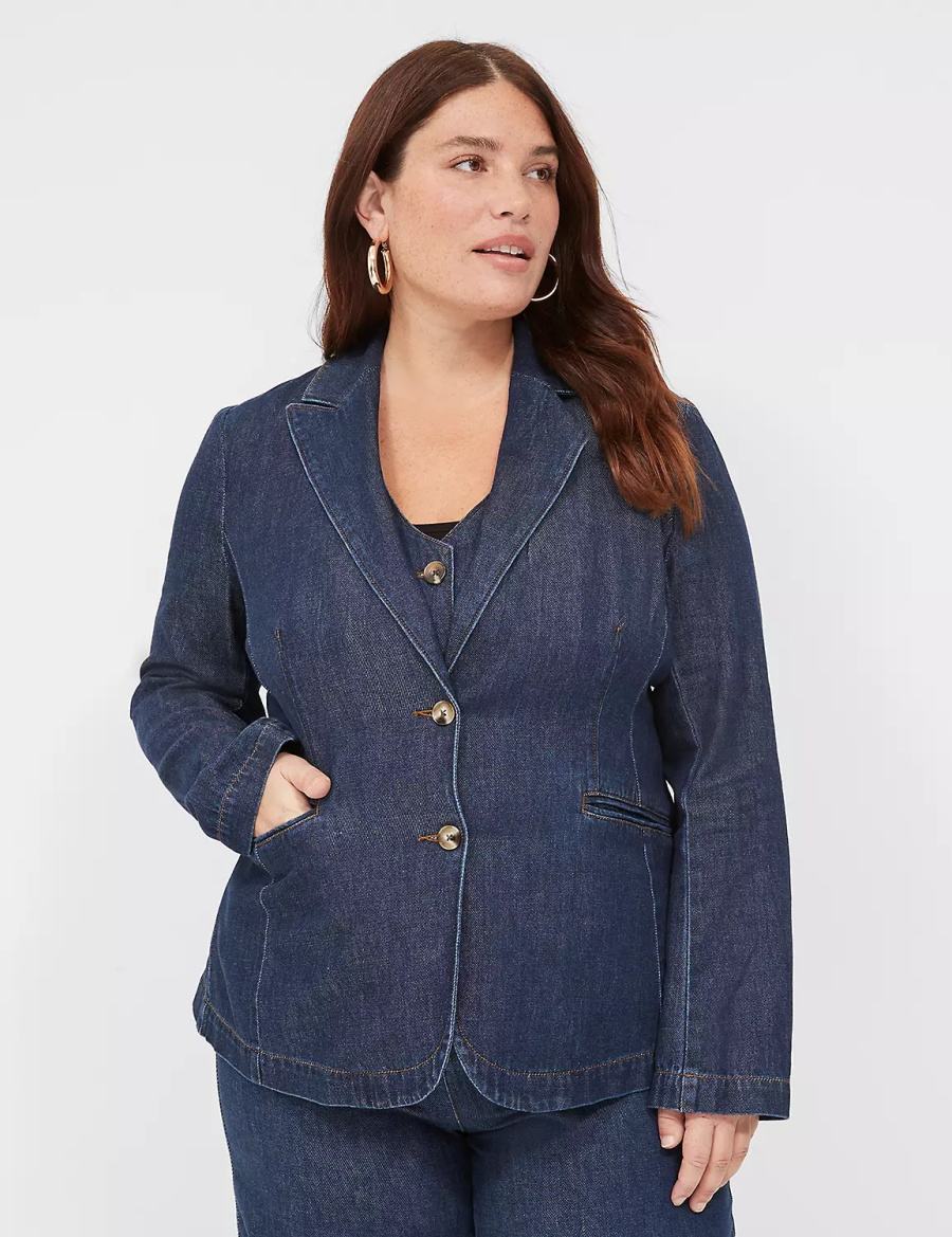 Lane Bryant Fitted Denim Women Blazers Dark Blue | UCQ1275AQ