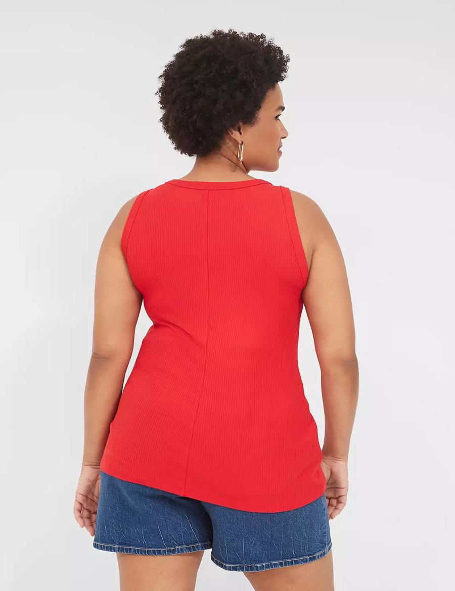 Lane Bryant Fitted High-Neck Rib Women Tank Top Red | BQM1857ZS