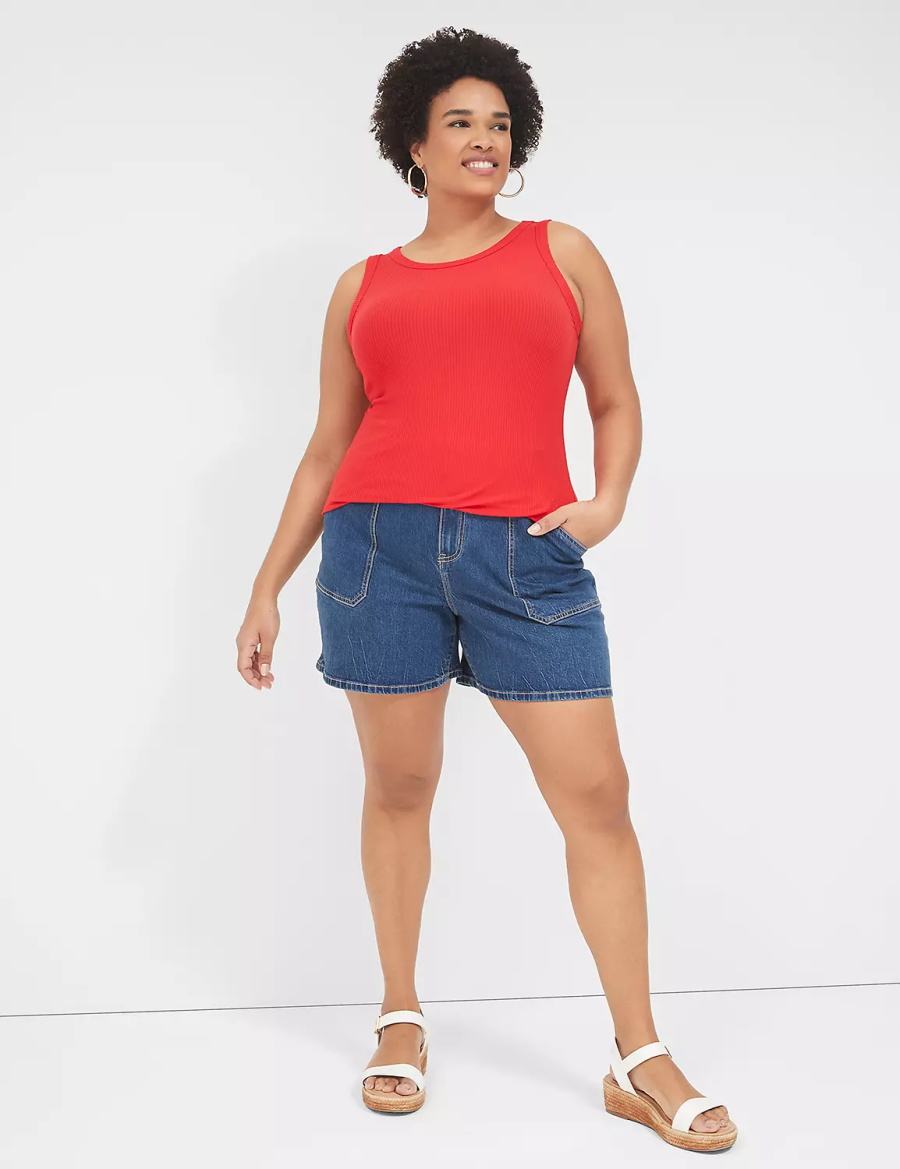 Lane Bryant Fitted High-Neck Rib Women Tank Top Red | BQM1857ZS