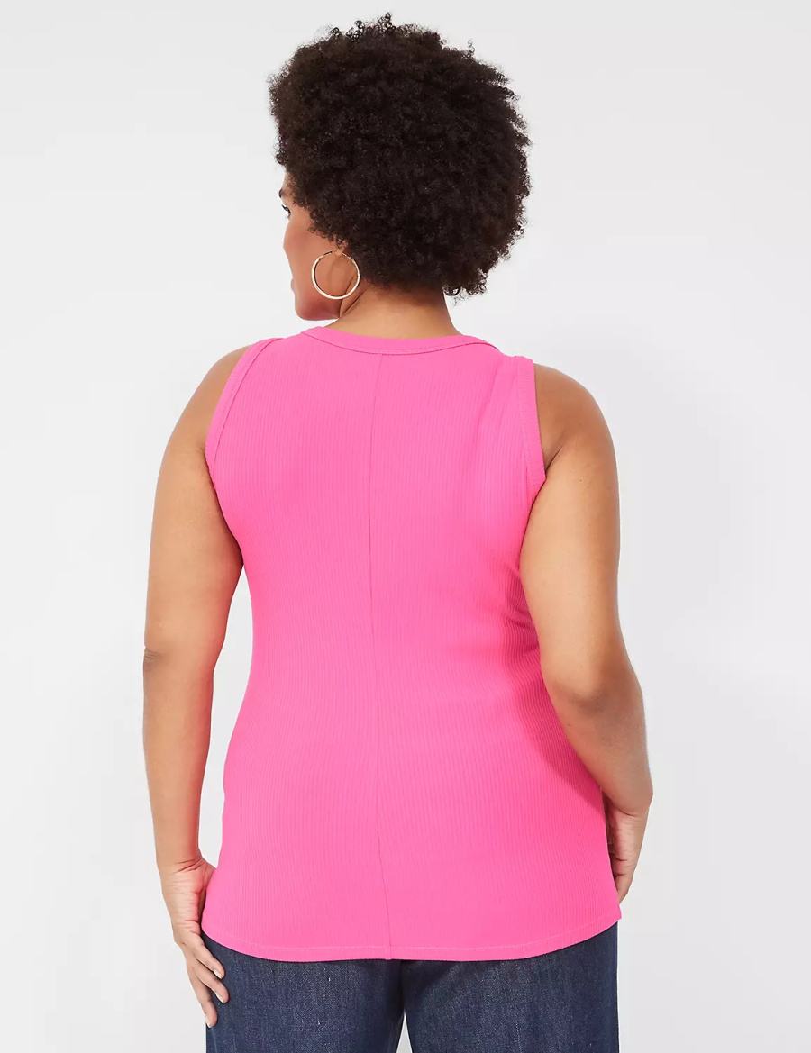 Lane Bryant Fitted High-Neck Rib Women Tank Top Pink | CPA3457NQ