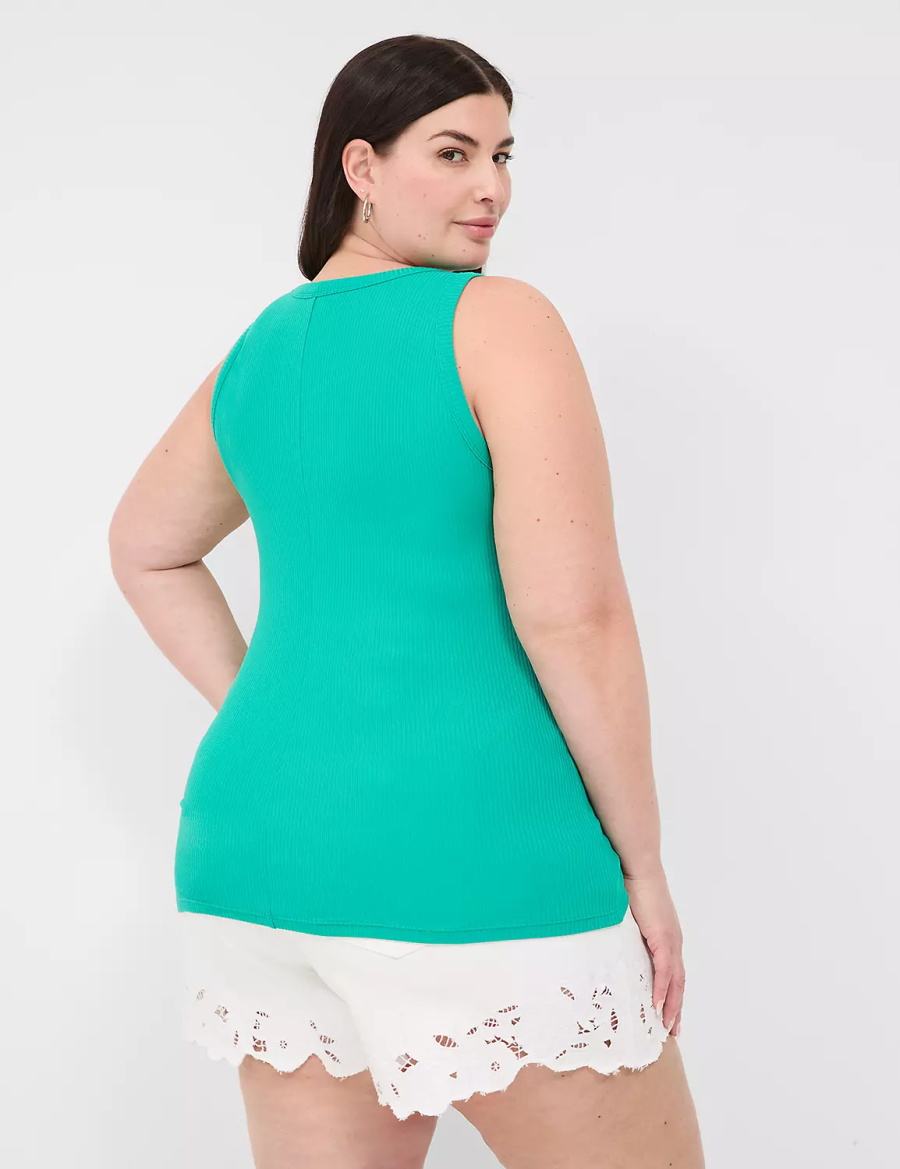 Lane Bryant Fitted High-Neck Rib Women Tank Top Light Turquoise | JFX587KA