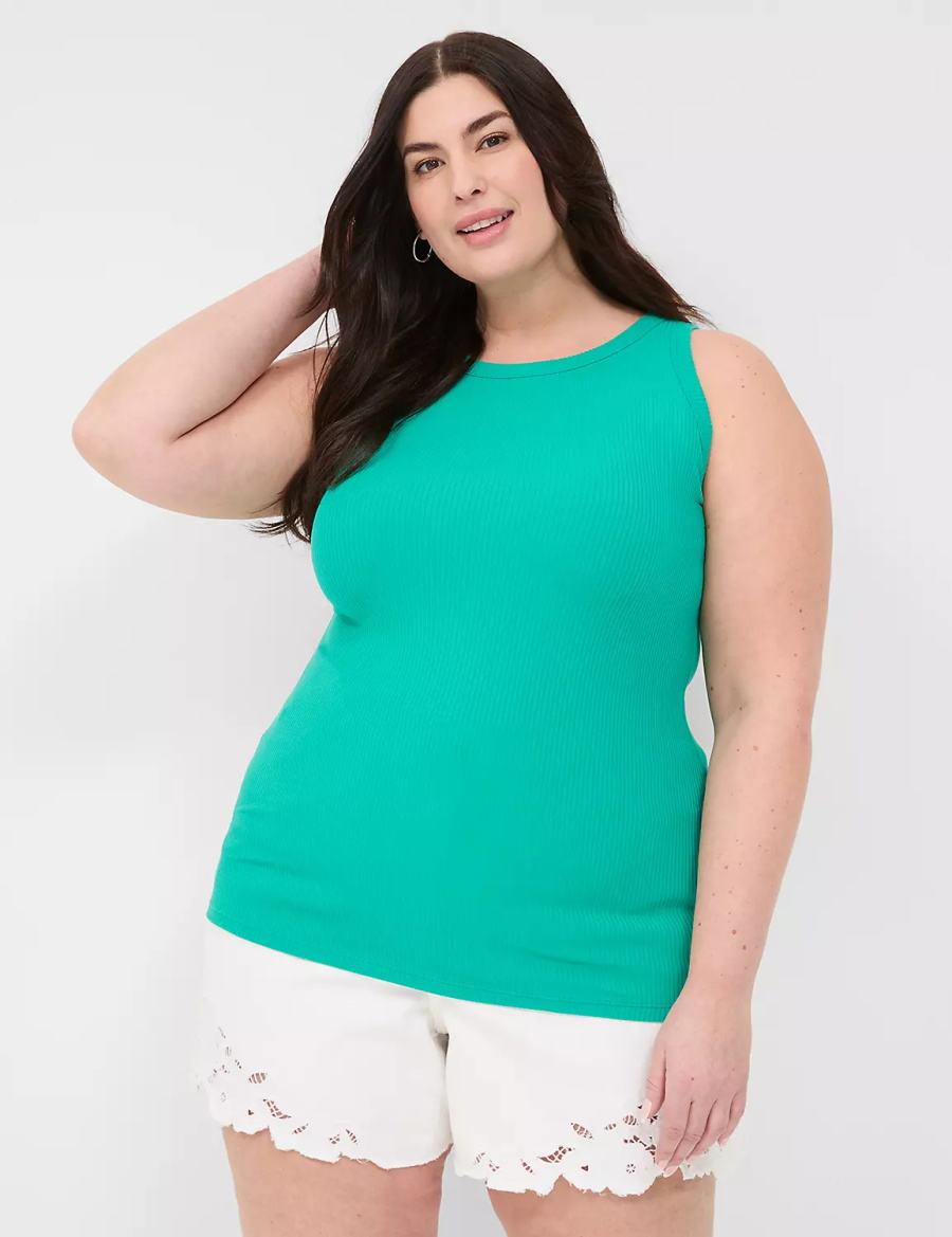 Lane Bryant Fitted High-Neck Rib Women Tank Top Light Turquoise | JFX587KA