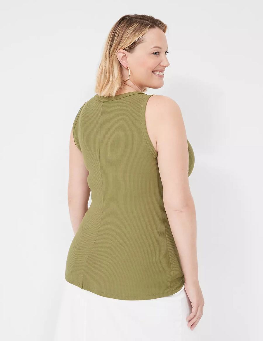 Lane Bryant Fitted High-Neck Rib Women Tank Top Green | KYO3895DD