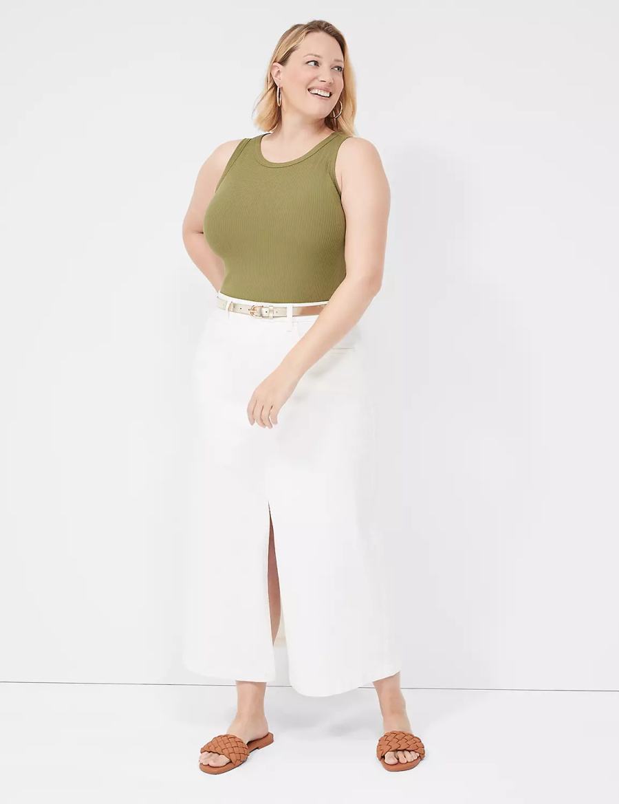 Lane Bryant Fitted High-Neck Rib Women Tank Top Green | KYO3895DD