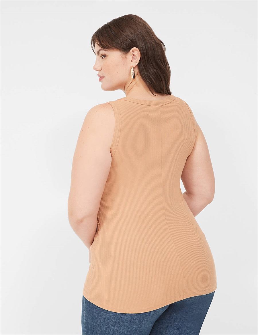 Lane Bryant Fitted High-Neck Rib Women Tank Top Brown | RYG6769OL