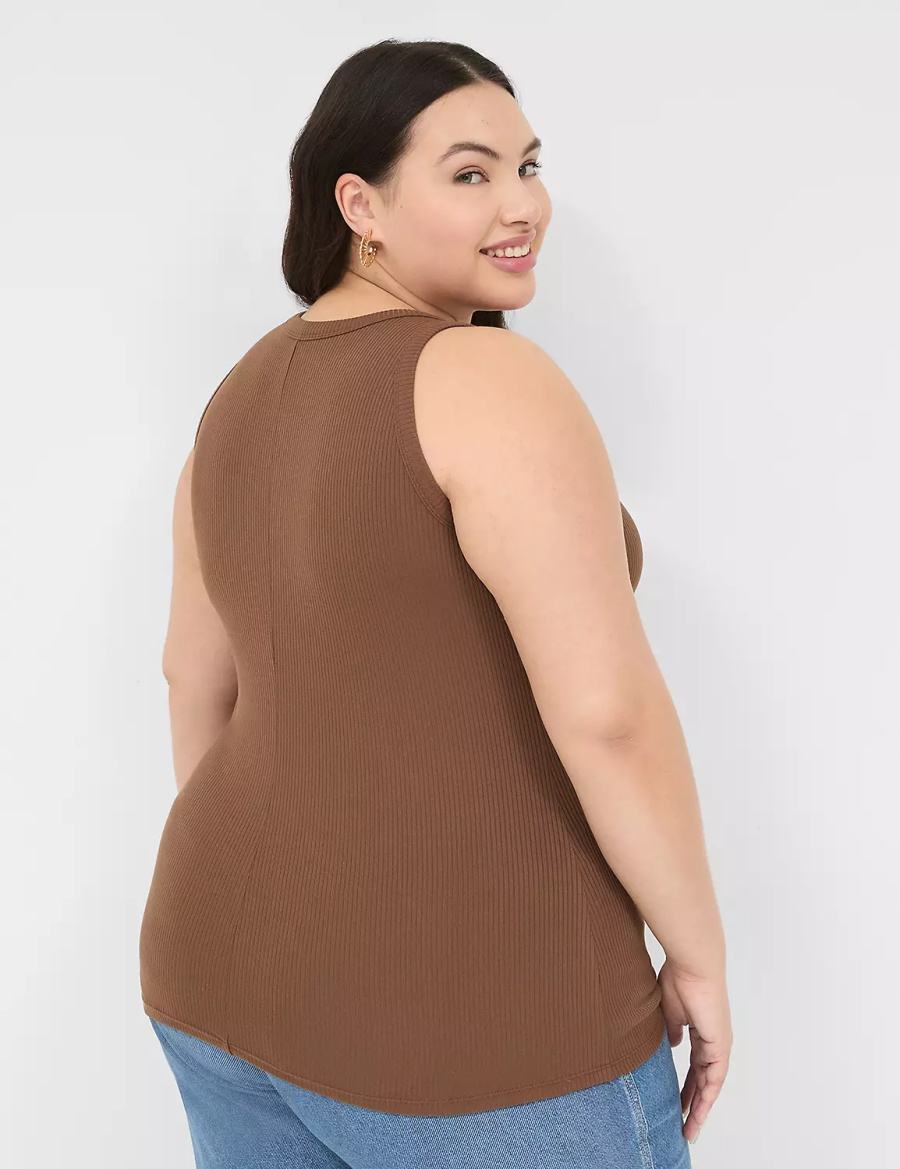 Lane Bryant Fitted High-Neck Rib Women Tank Top Brown | ZJO18KS